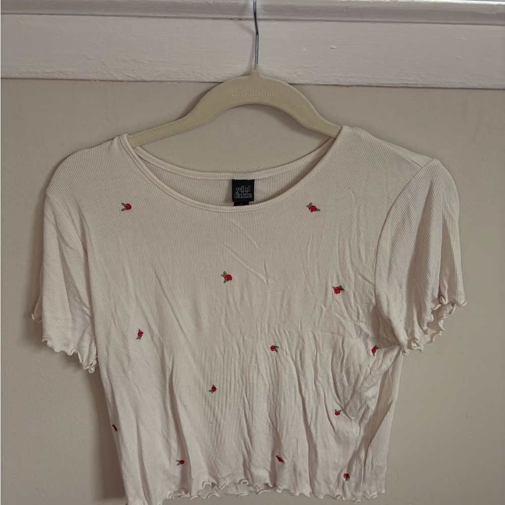 Wild Fable Cream Crop Top with Red Rose Embroidery